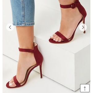 Wine simple strap heels faux suede